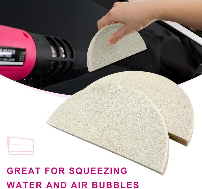 MUQIDA 2PCS Wool Felt Squeegee Window Tint Tools, Soft Scratch Free Woolen Squeegee for Car Vinyl Wrap, Half Moon Squeegees Felt Pad for Auto Mirror Glass Window Film Installation - Image 5